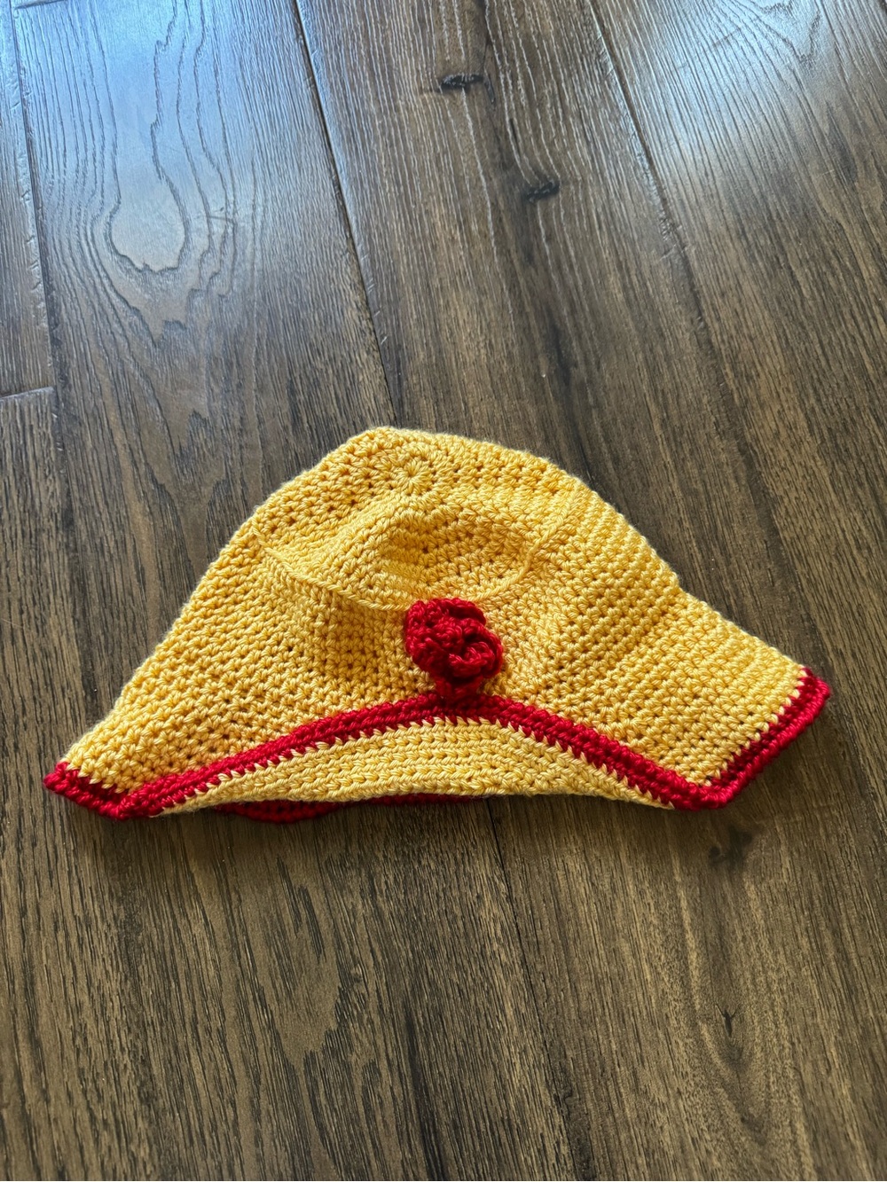 Crochet Sun Hat in Bright Yellow with Red Trim
